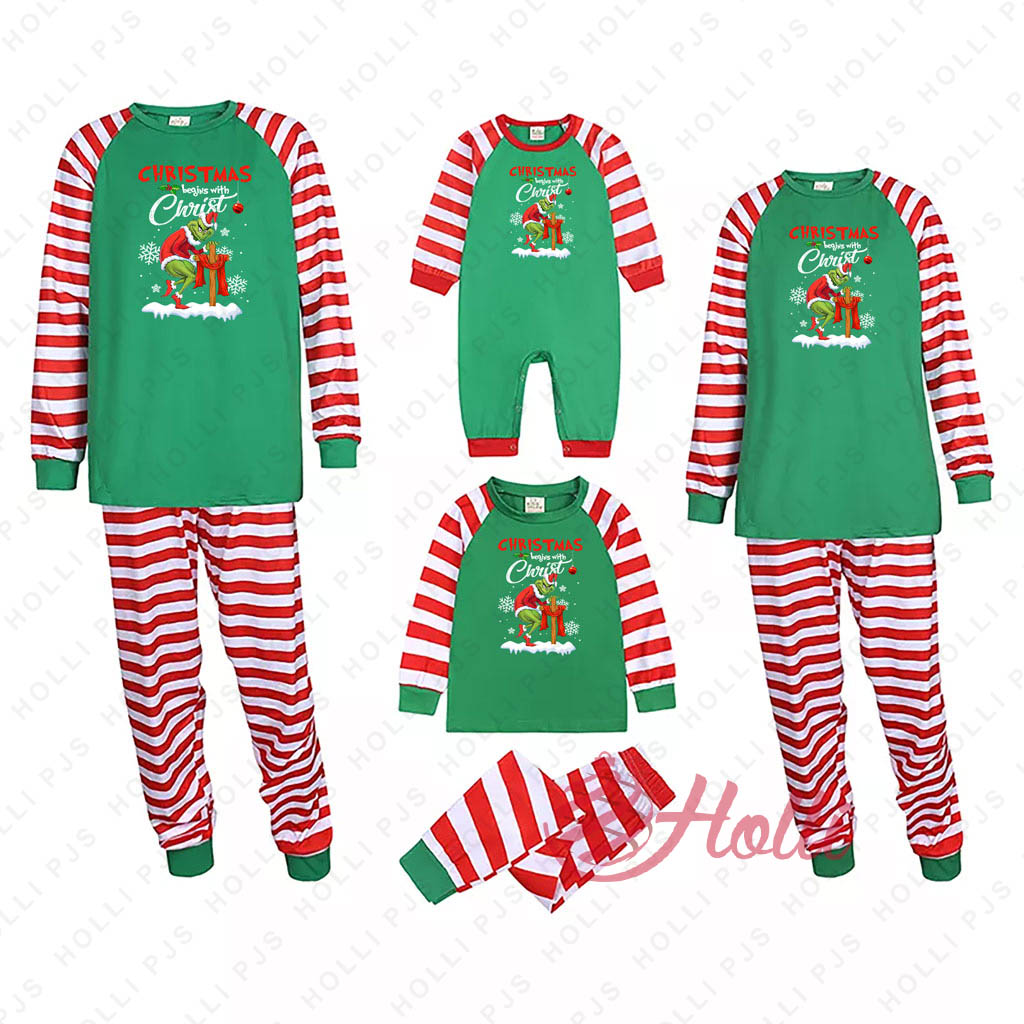 Christmas PJ Sets Funny Grinch Christmas Begins With Christ