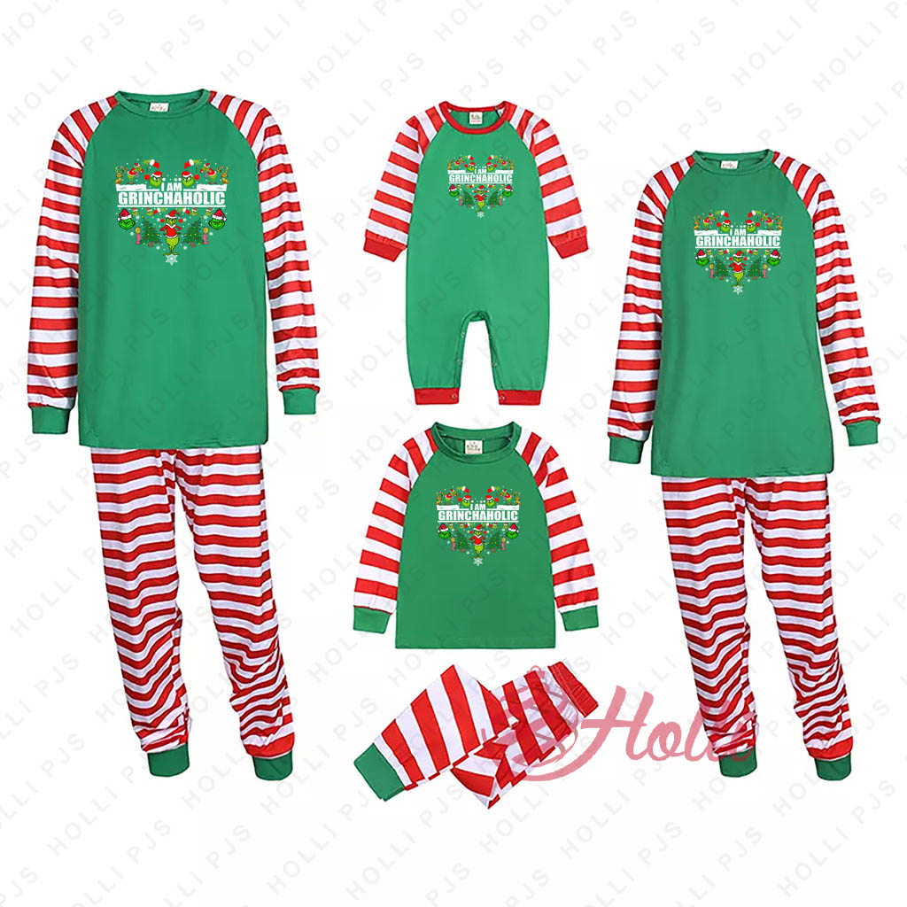 Cute Heart I Am Grinchalohic Family Matching Christmas PJs