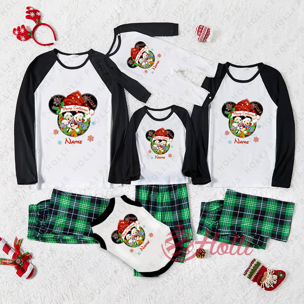 Personalized Disney Mickey Minnie And Goofy Matching Christmas Pajamas For Family