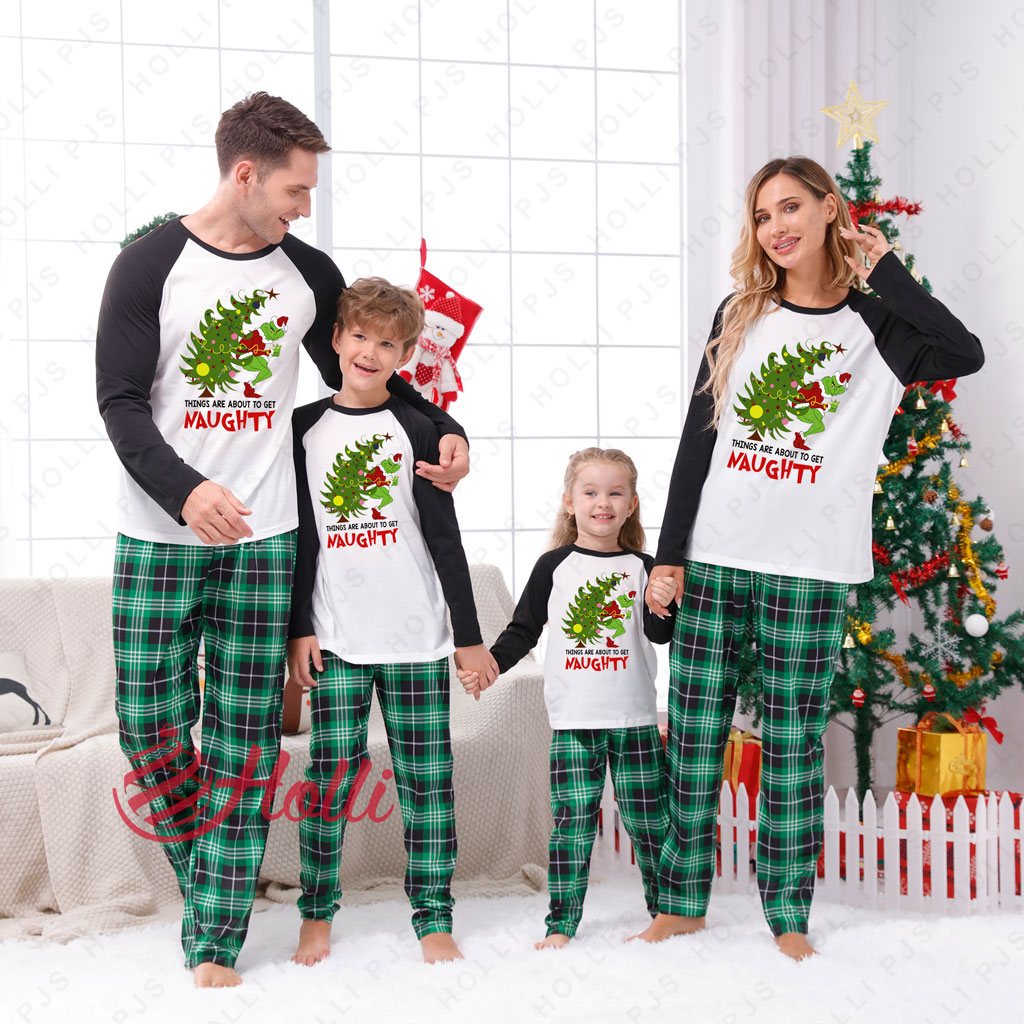 Things Are About To Get Naughty The Grinch Family And Dog Christmas Pajamas