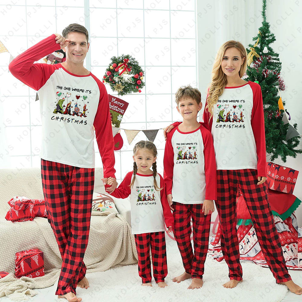 The One Where It's Christmas Marvel Buffalo Plaid Family Pajamas